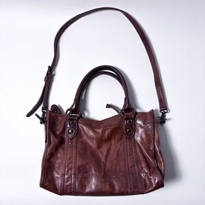 Frye Melissa Satchel Brown Full Grain Leather Crossbody Bag